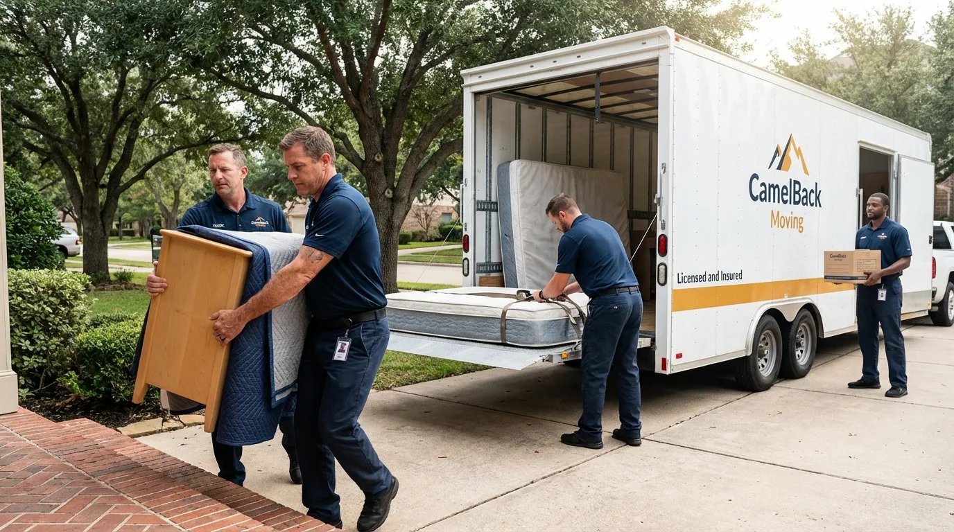 Crew loading residential truck for cross-state move from Bethalto, IL