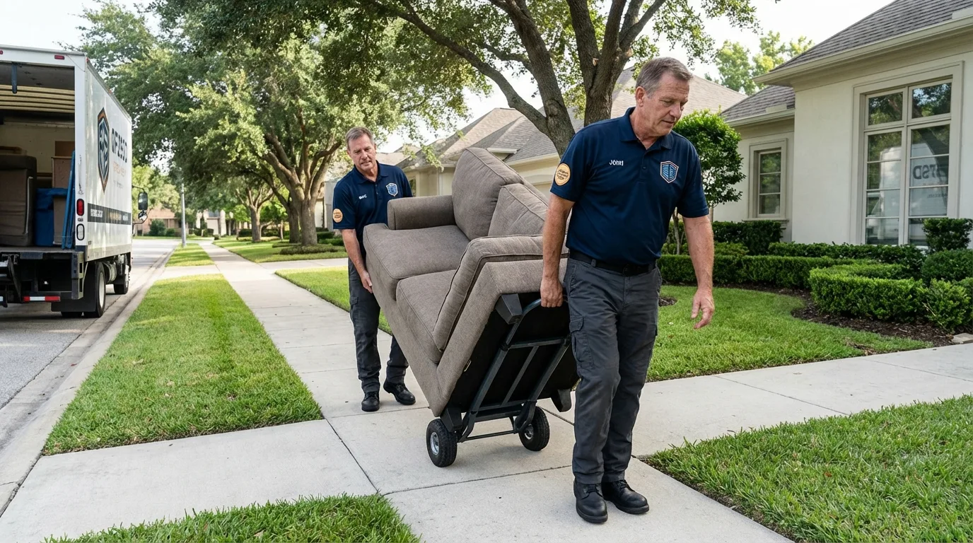 Local residential moving crew loading furniture in Bethalto, IL