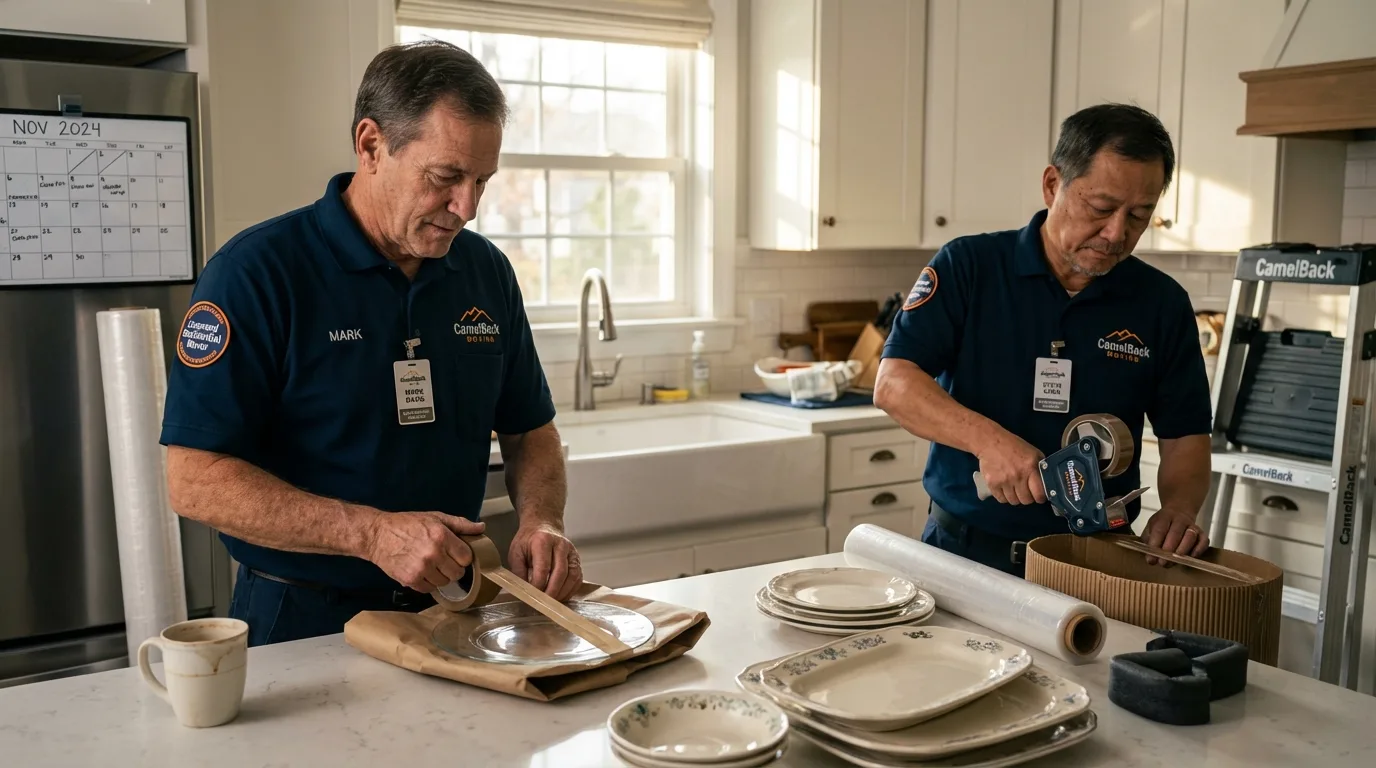 Professional crew packing kitchen dishware in Bethalto, IL